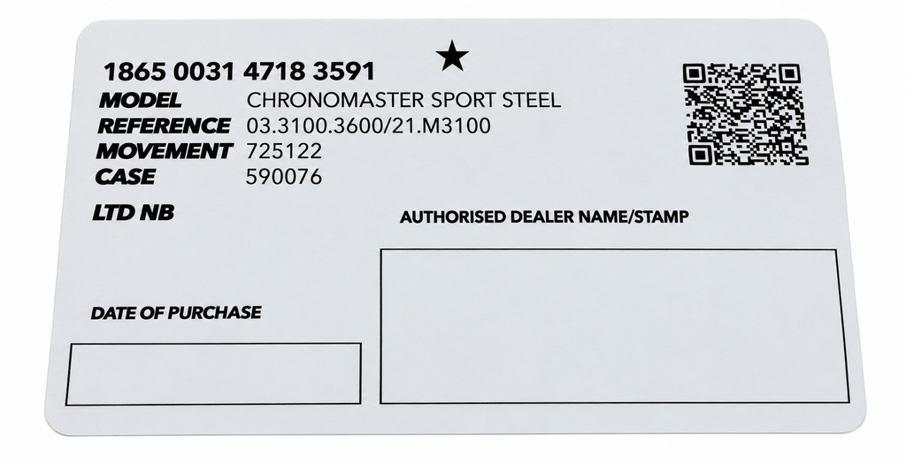 Zenith International Guarantee Card For Zenith Chronomaster Sport 41mm Automatic Chronograph Black Dial Stainless Steel – 03.3100.3600/21.M3100