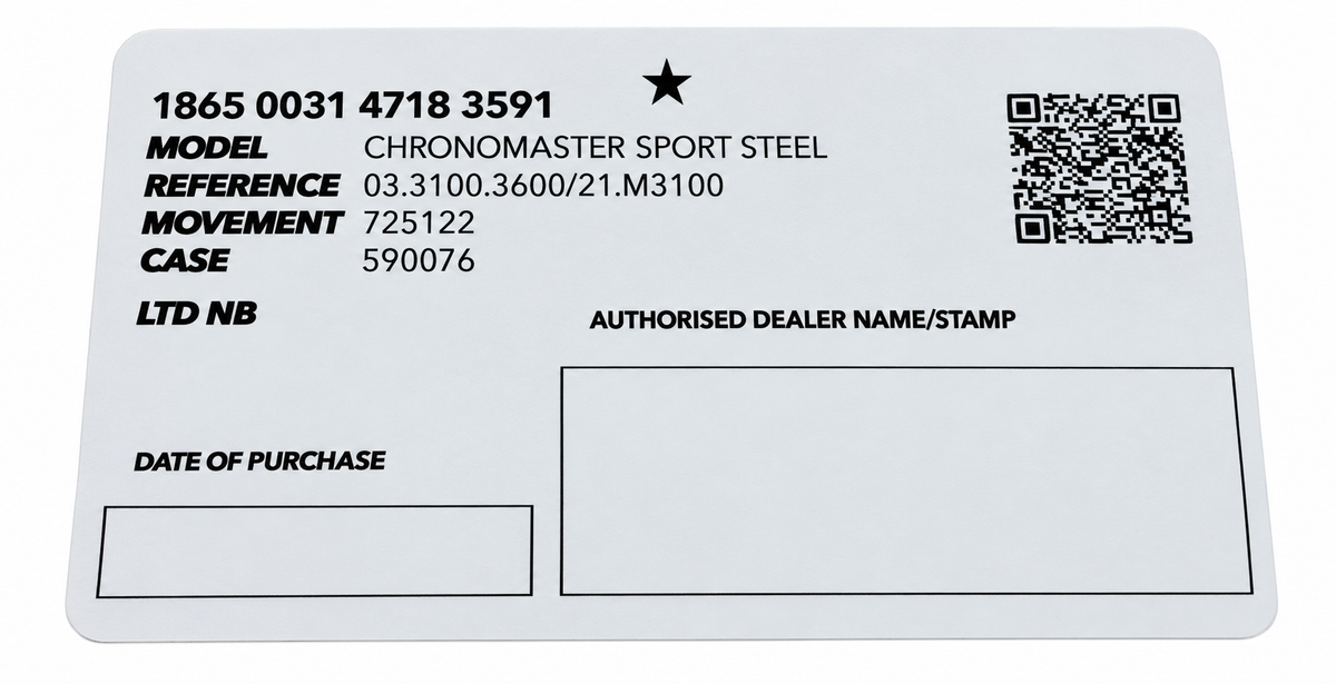 Zenith International Guarantee Card For Zenith Chronomaster Sport 41mm Automatic Chronograph Black Dial Stainless Steel – 03.3100.3600/21.M3100