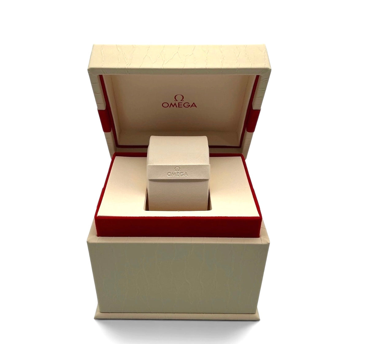 Genuine 2017 Omega De Ville Ladies Watch Box Set – Vertical Style Outer White Box