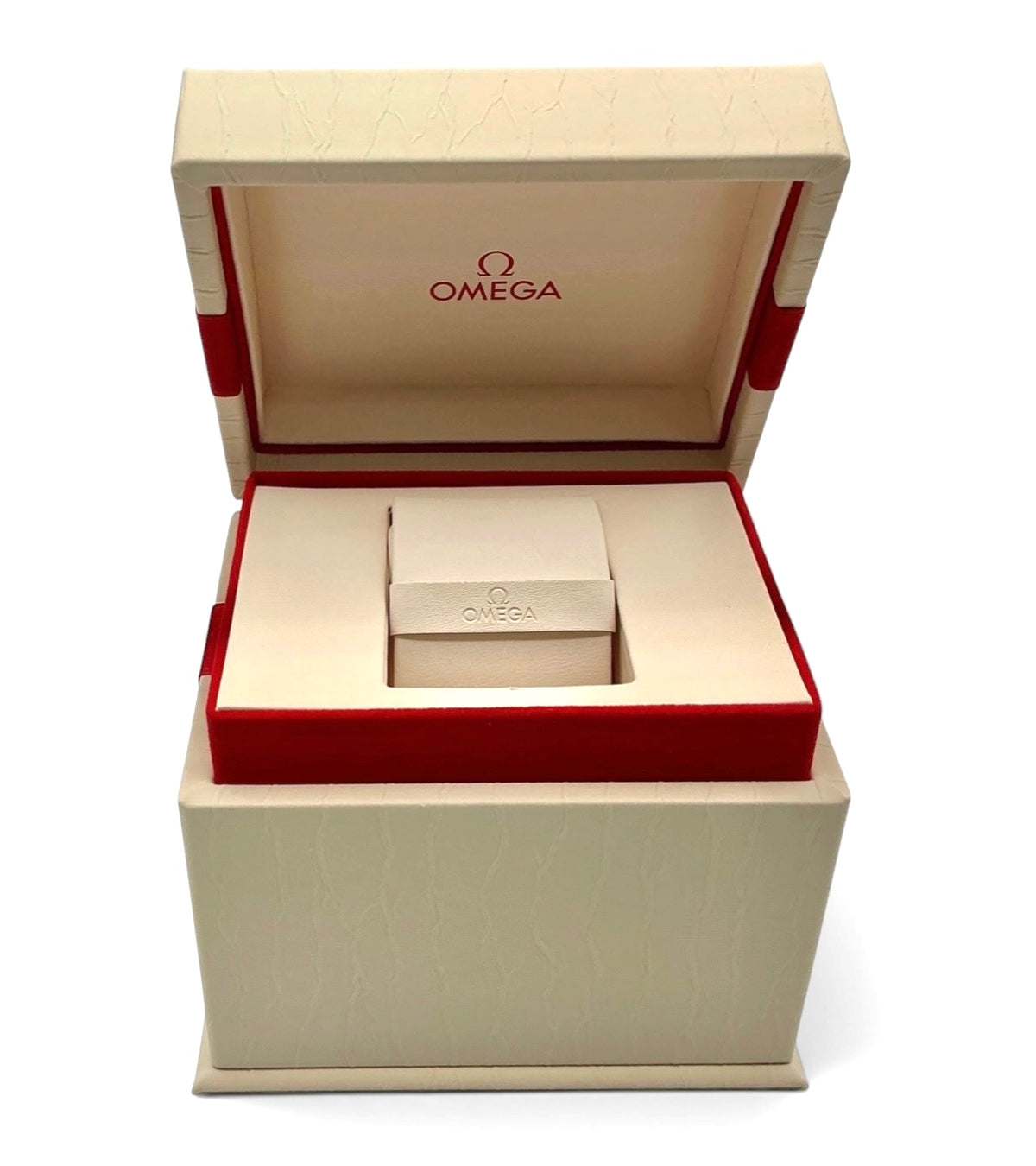 Genuine 2017 Omega De Ville Ladies Watch Box Set – Vertical Style Outer White Box