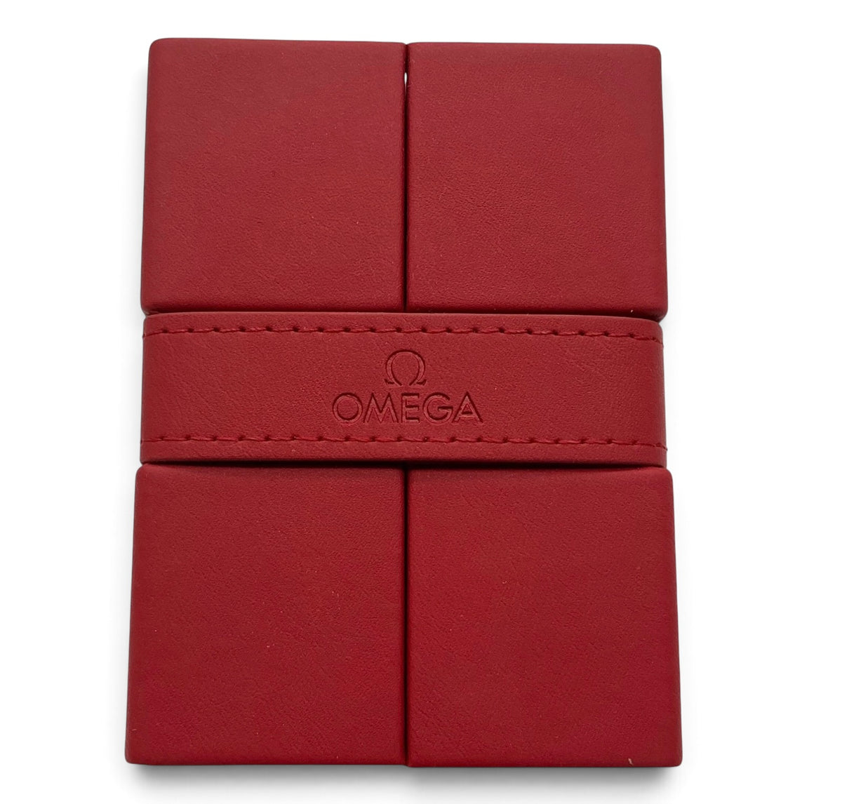 Genuine Omega Red Cube Faux Leather Watch Travel Case – Complete Set with Sleeve