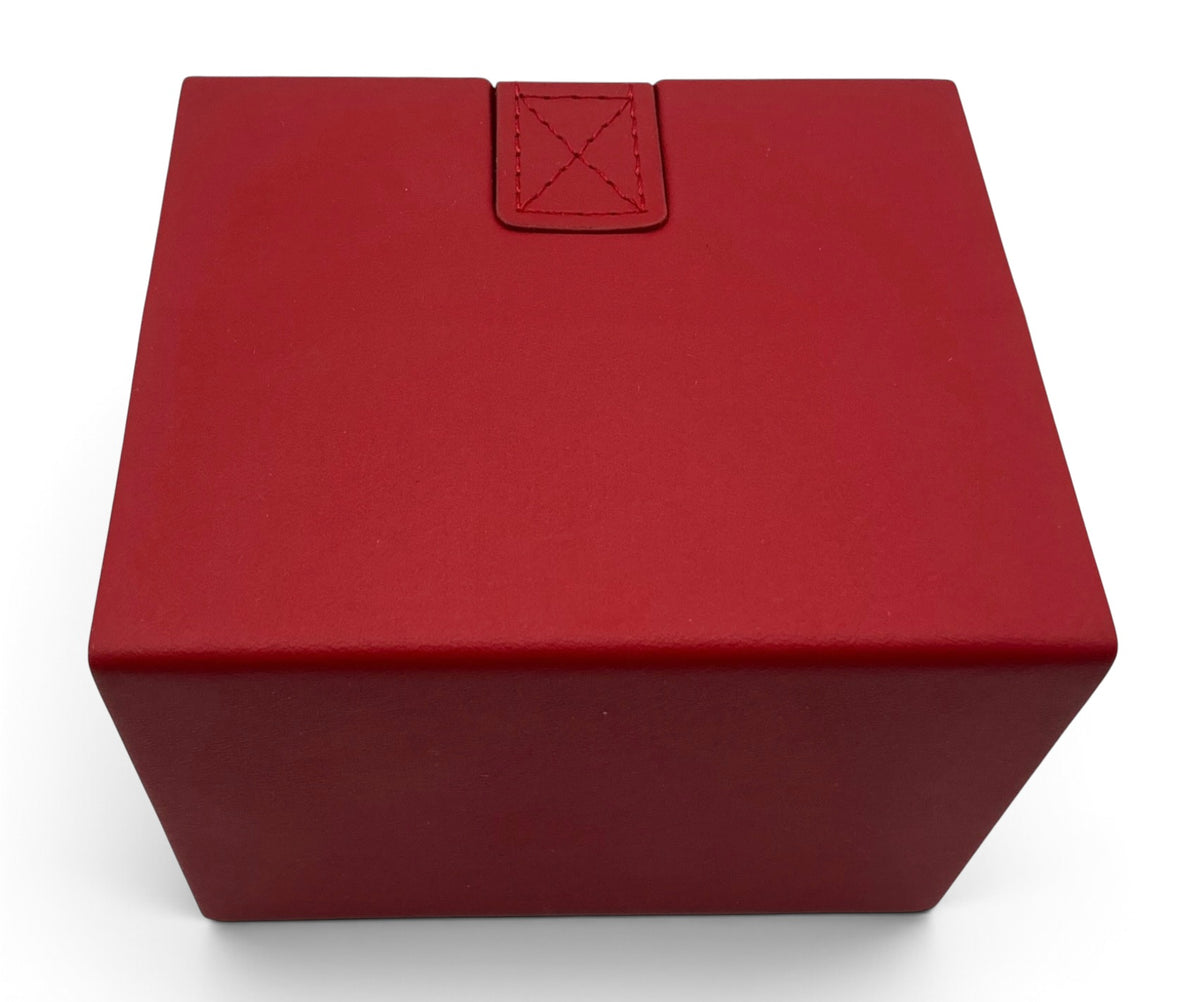 Genuine Omega Red Cube Faux Leather Watch Travel Case – Complete Set with Sleeve
