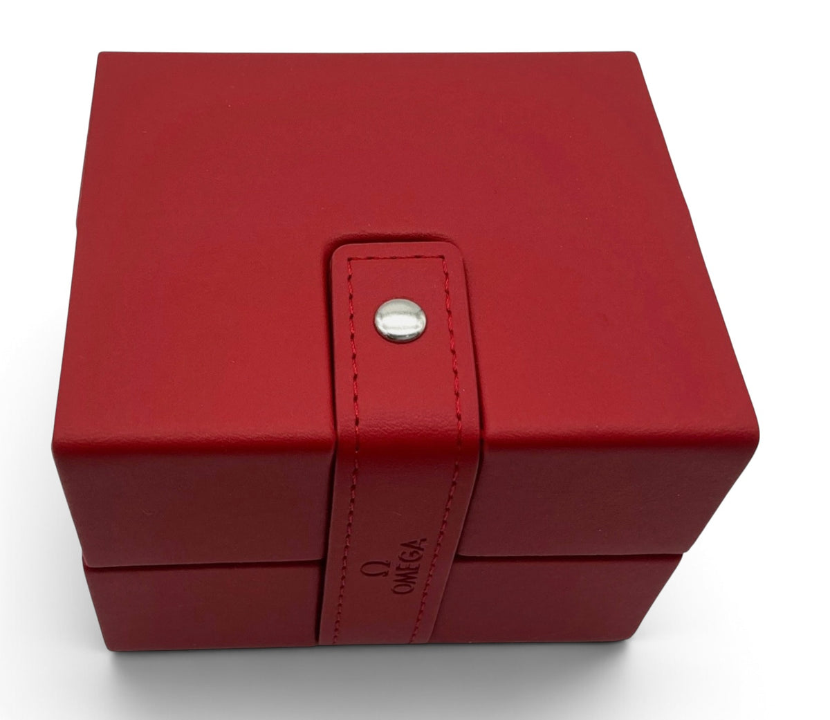 Genuine Omega Red Cube Faux Leather Watch Travel Case – Complete Set with Sleeve