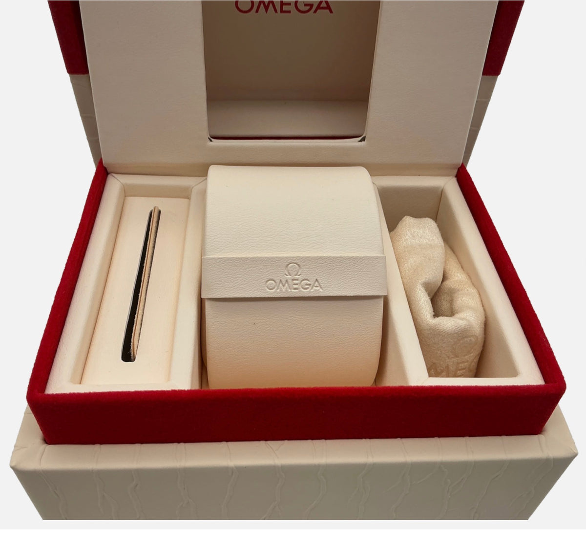 Genuine Ladies Omega OEM Constellation Manhattan 28mm Watch Box Presentation Set, Complete - Ref: O1312028606300