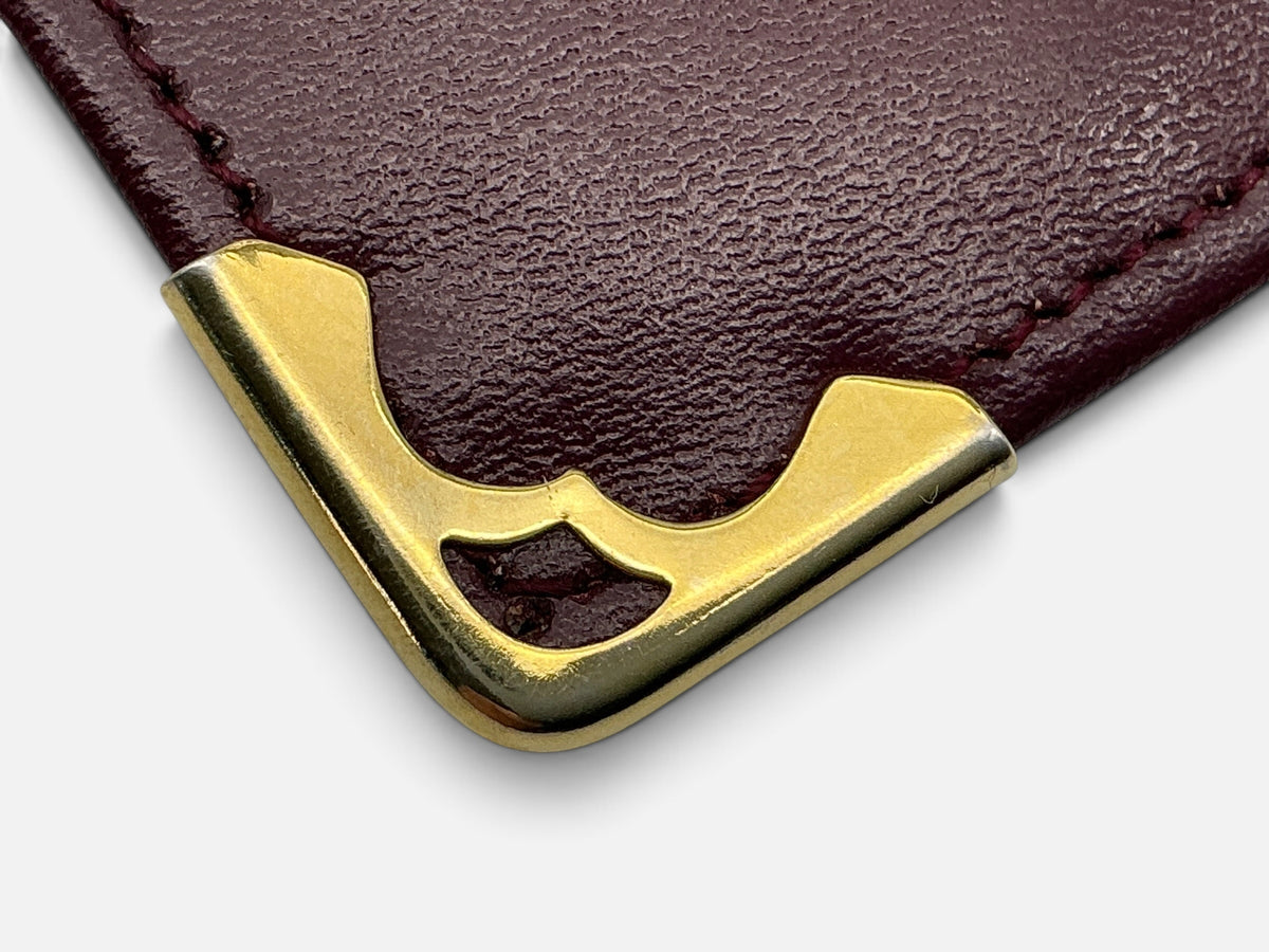 Cartier Paris Burgundy Leather Trifold Wallet Gold Corners Double‑C Logo Vintage