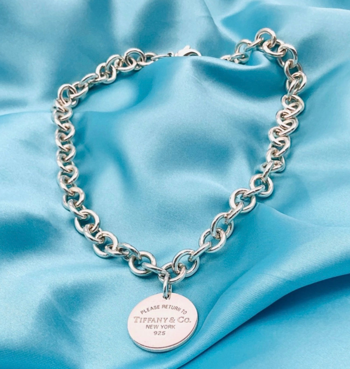 Tiffany & Co 70g Rolo Chain • Rare Round RTT Pendant • 40.5cm Unisex