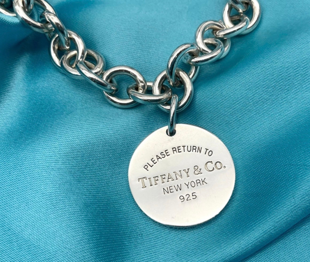 Tiffany & Co 70g Rolo Chain • Rare Round RTT Pendant • 40.5cm Unisex