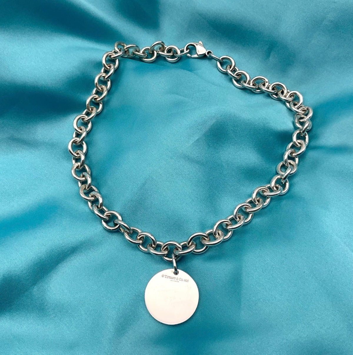 Tiffany & Co 70g Rolo Chain • Rare Round RTT Pendant • 40.5cm Unisex
