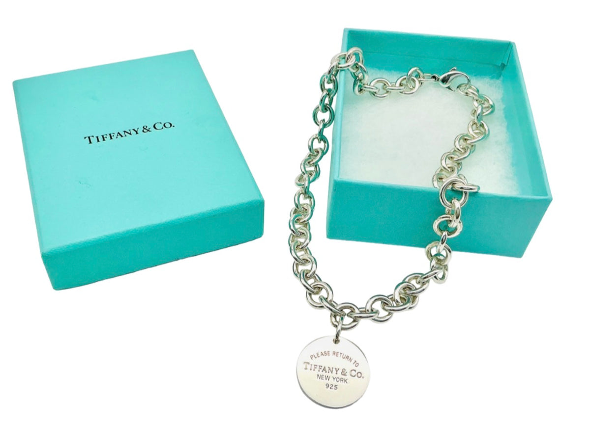 Tiffany & Co 70g Rolo Chain • Rare Round RTT Pendant • 40.5cm Unisex