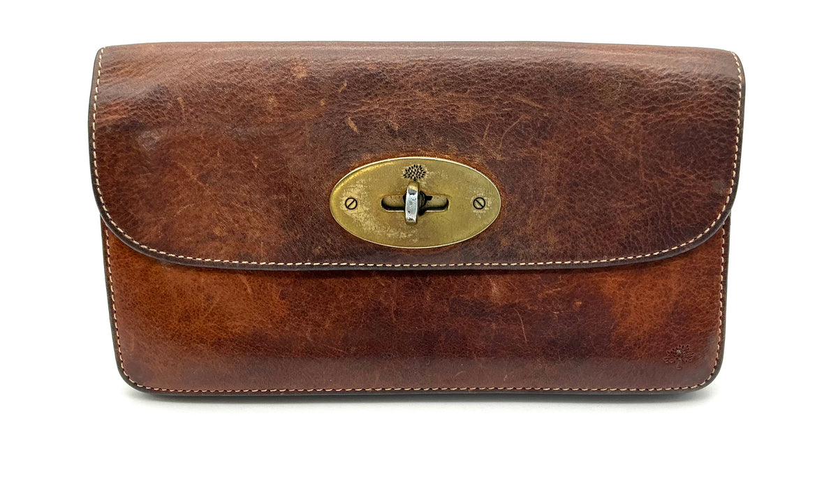 Vintage Mulberry Bayswater Clutch Wallet in Brown Darwin Leather — Tree-Logo Lining