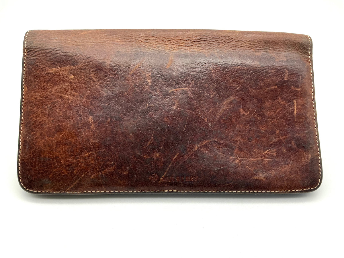 Vintage Mulberry Bayswater Clutch Wallet in Brown Darwin Leather — Tree-Logo Lining