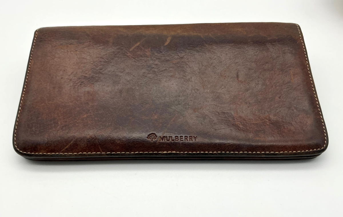 Vintage Mulberry Bayswater Clutch Wallet in Brown Darwin Leather — Tree-Logo Lining