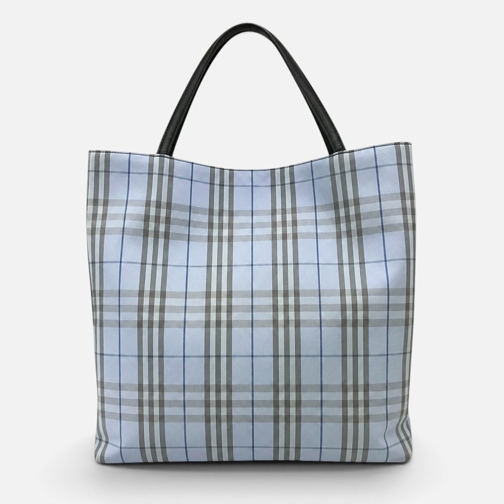 Burberry Textile Blue Check Large Tote – Rare Colour – Leather Handles – Burberry London