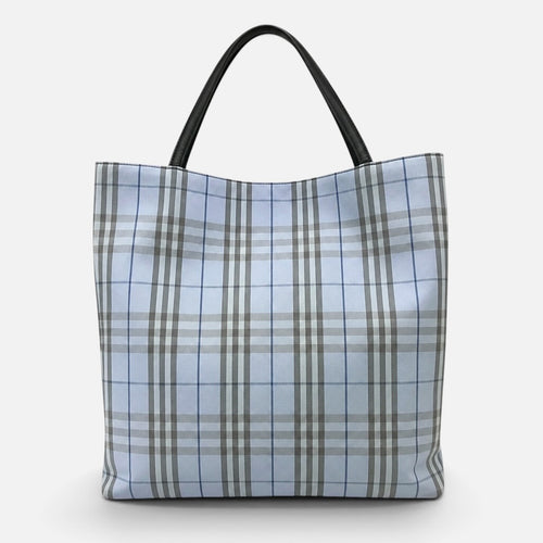 Burberry Textile Blue Check Large Tote – Rare Colour – Leather Handles – Burberry London