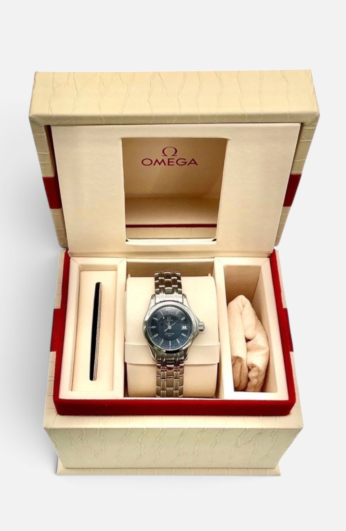 Vintage 1998 Omega Seamaster 120M Ladies Blue Wave 2581.81 • STS 2026 • Full Set