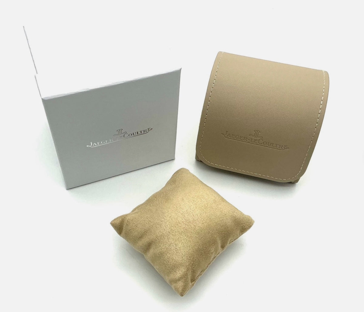 Jaeger‑LeCoultre Ladies Watch Box Set – Pristine – Suede/Fabric Pouch, Cushion, Sleeve, OEM
