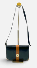 YSL Vintage Leather Envelope Crossbody Handbag – Black Patent & Tan – Medallion