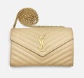 Saint Laurent YSL Cassandre Chain Wallet / Shoulder Bag Grain de Poudre Leather Dark Beige 2022